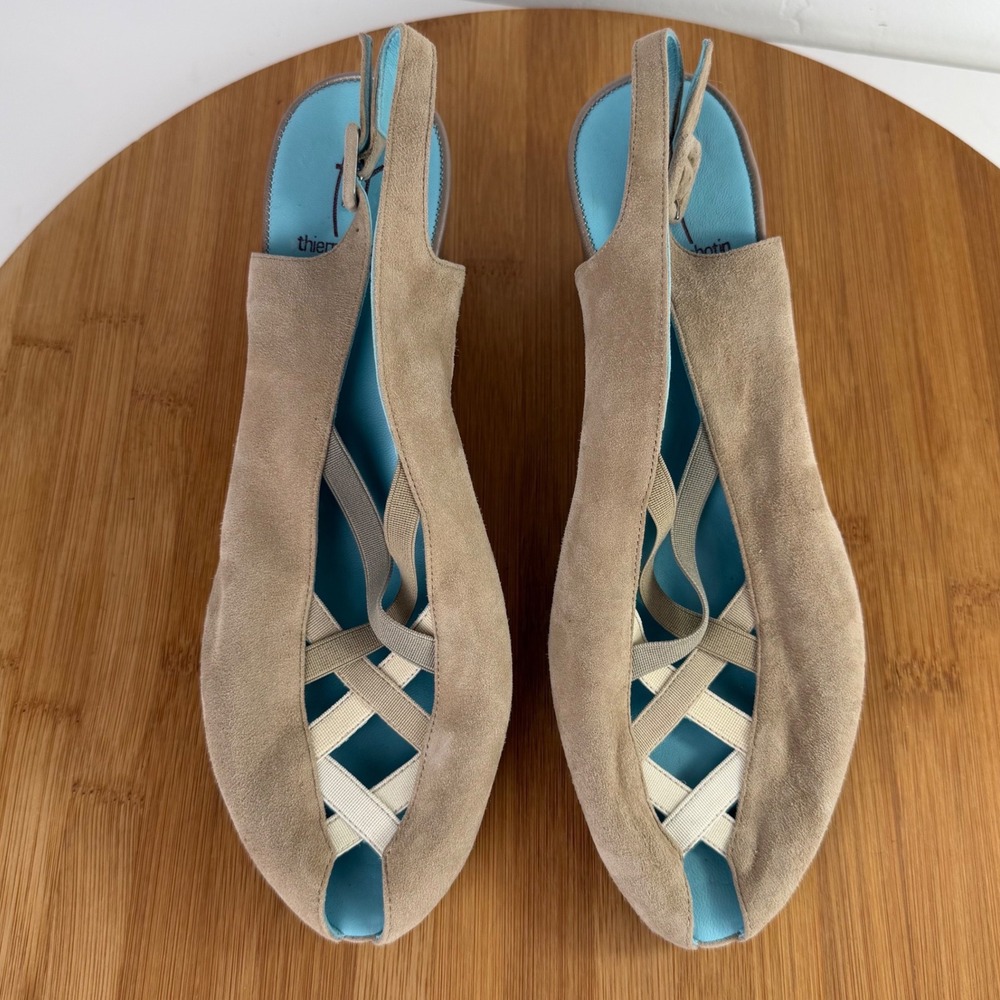 Thierry Rabotin Beige Suede Woven Wedge Slingback Sandals Italy Size 40